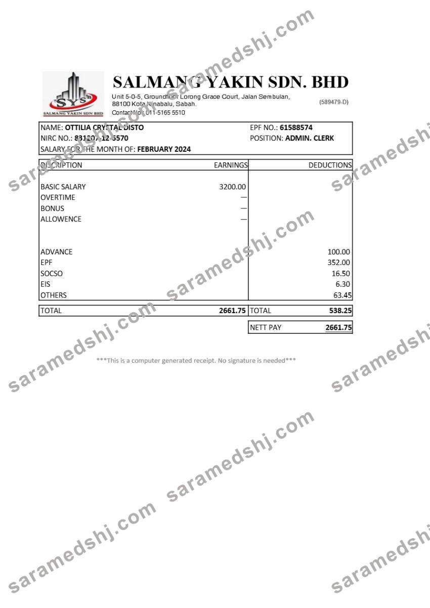 Malaysia Salmang Yakin construction company payslip template in Word and PDF formats.pdf, 1